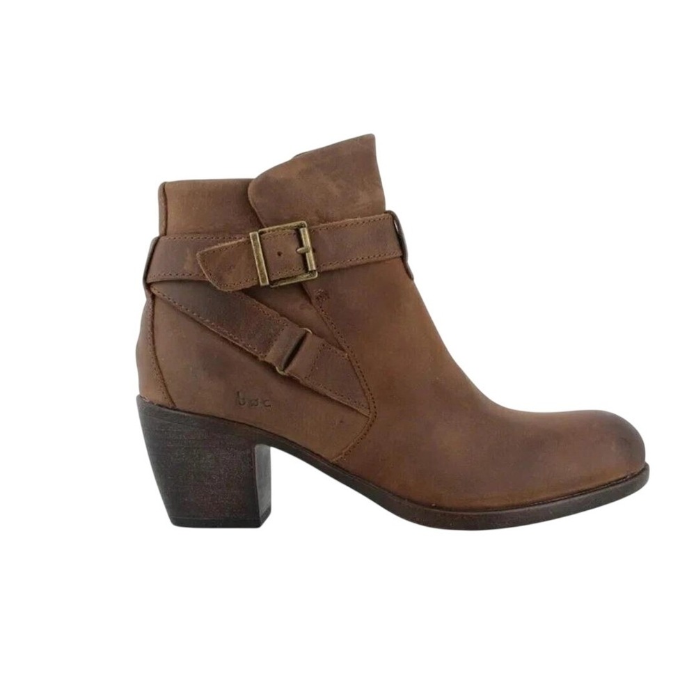 b.o.c. Shea Leather Block Heel Booties Womens 8.5 Brown Buckle Strap Ankle Boots
